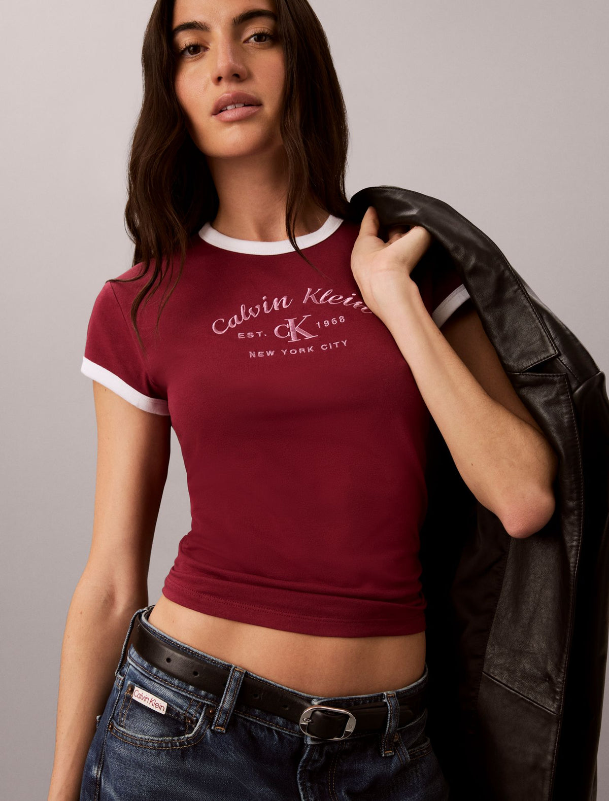 Stitch Arch Logo Slim Ringer Tee - Calvin Klein Women