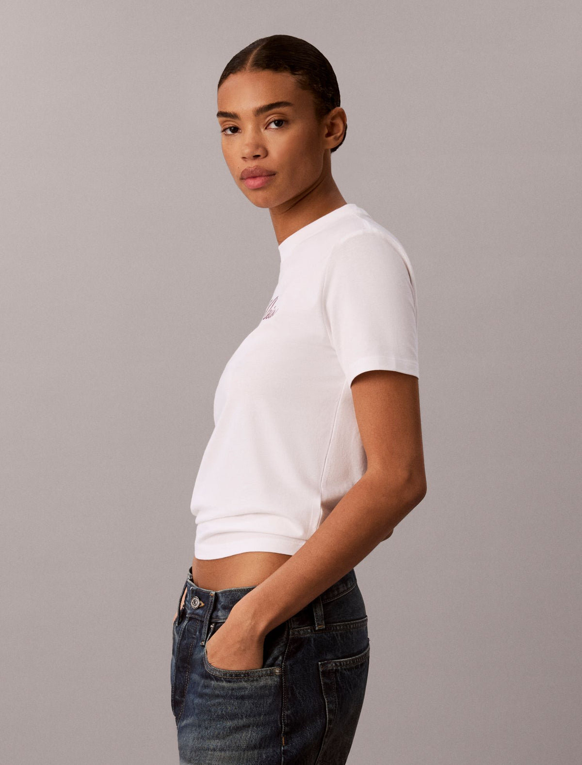 Embroidered Script Logo Tee - Calvin Klein Women