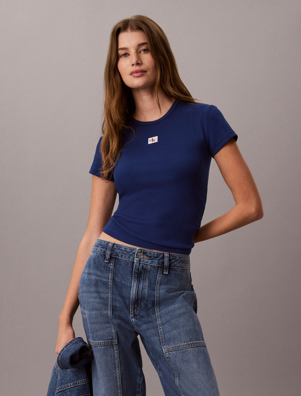 Woven Monologo Rib Tee - Calvin Klein Women