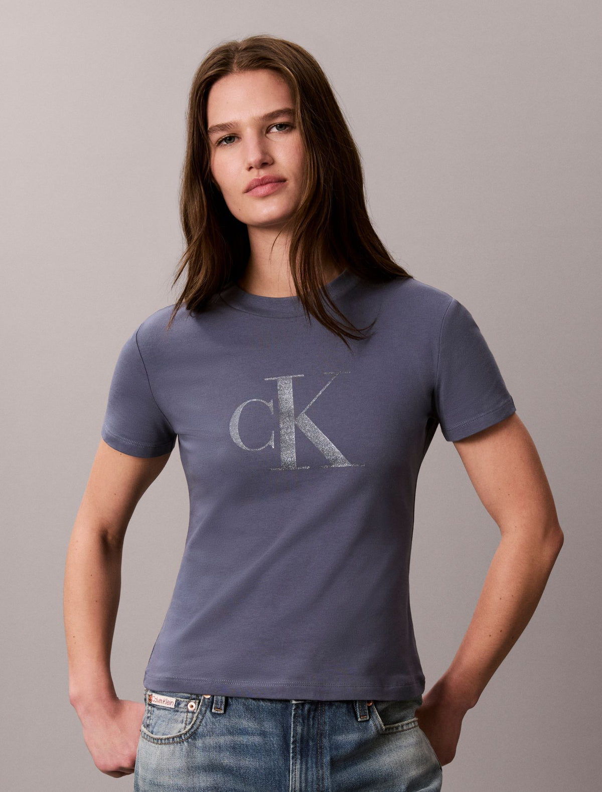 Slim Glitter Monogram Logo Tee - Calvin Klein Women