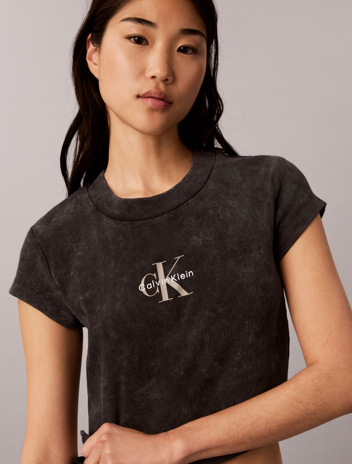Monologo Rib Acid Wash Baby Tee - Calvin Klein Women