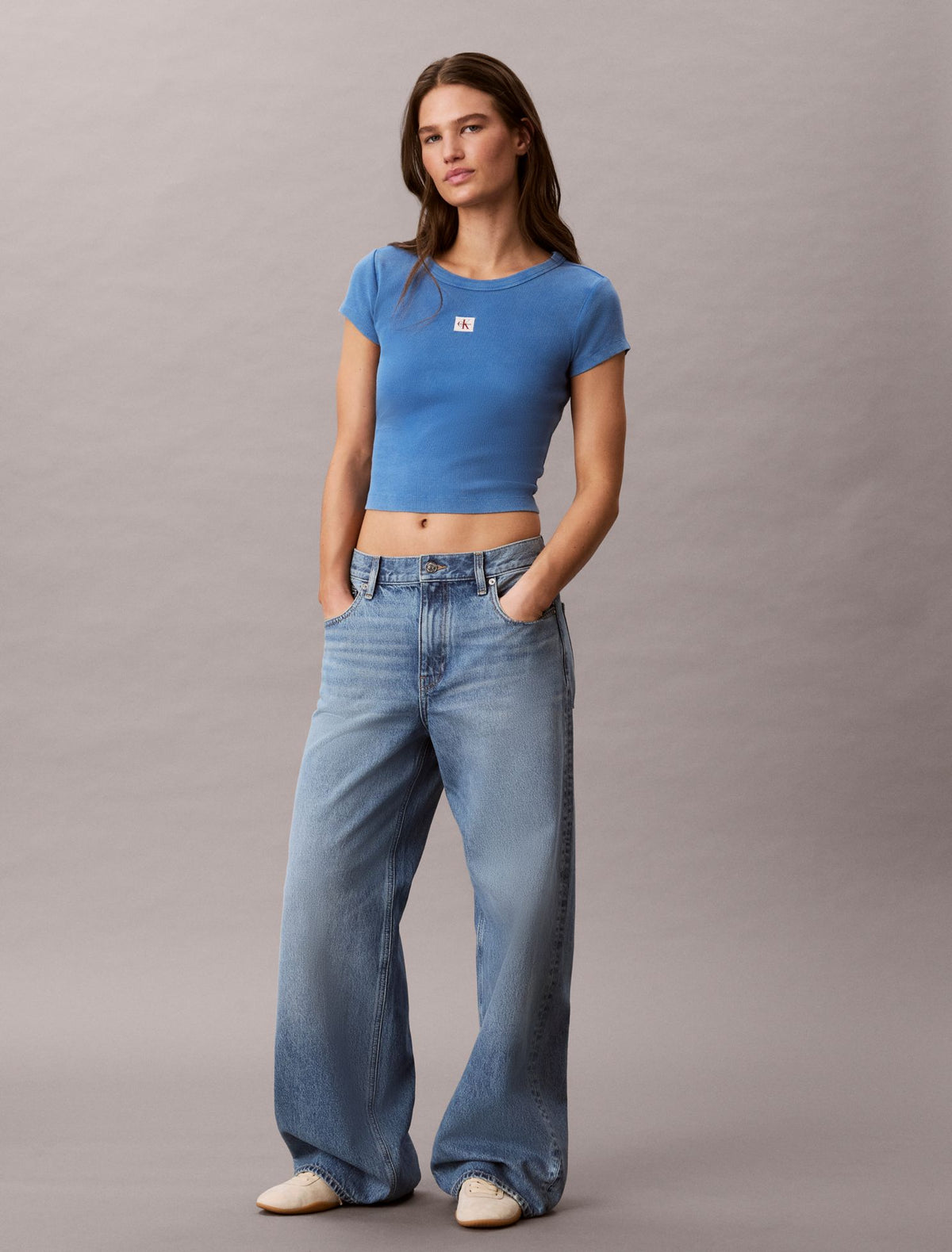 Woven Monologo Rib Crewneck Tee - Calvin Klein Women