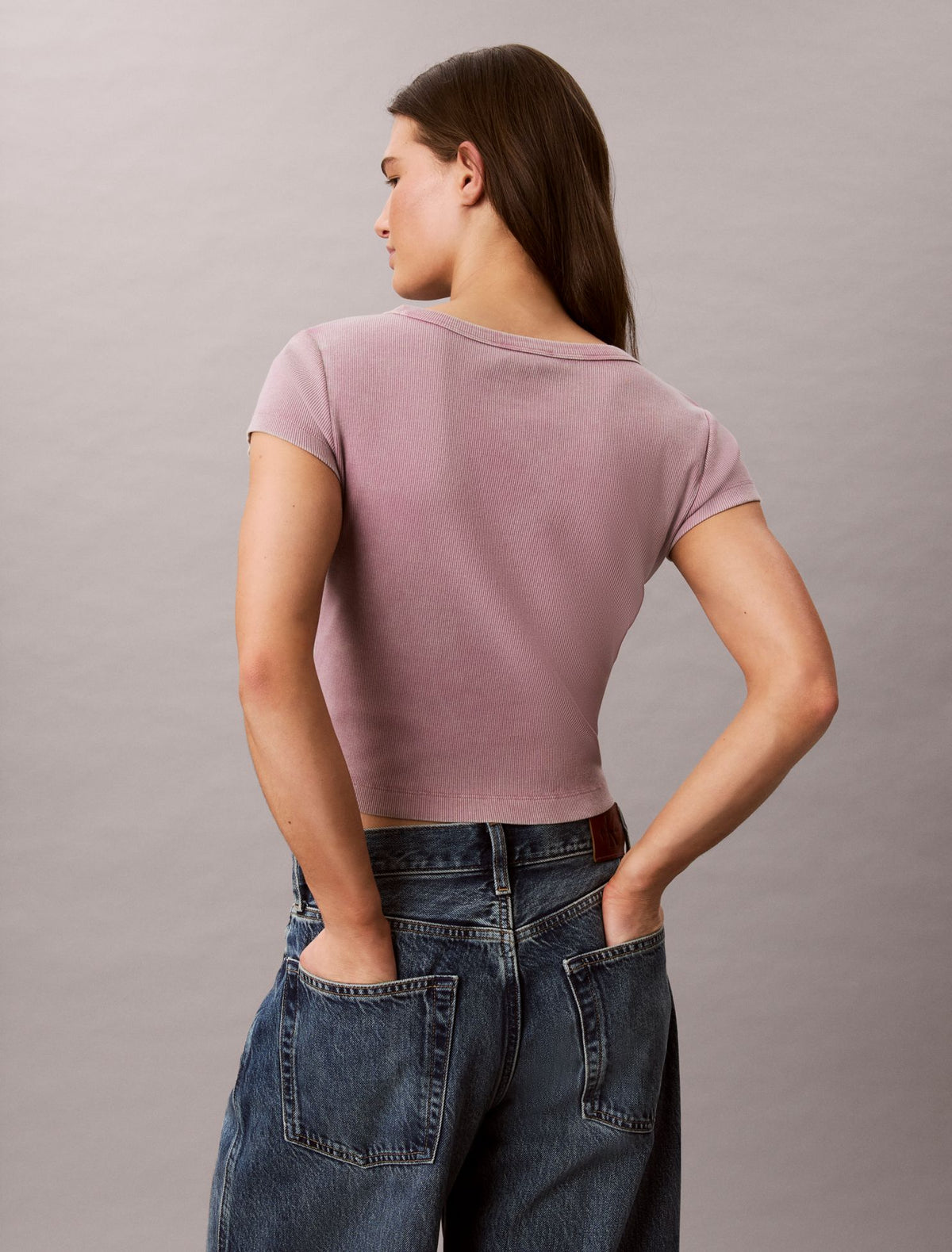 Woven Monologo Rib Crewneck Tee - Calvin Klein Women