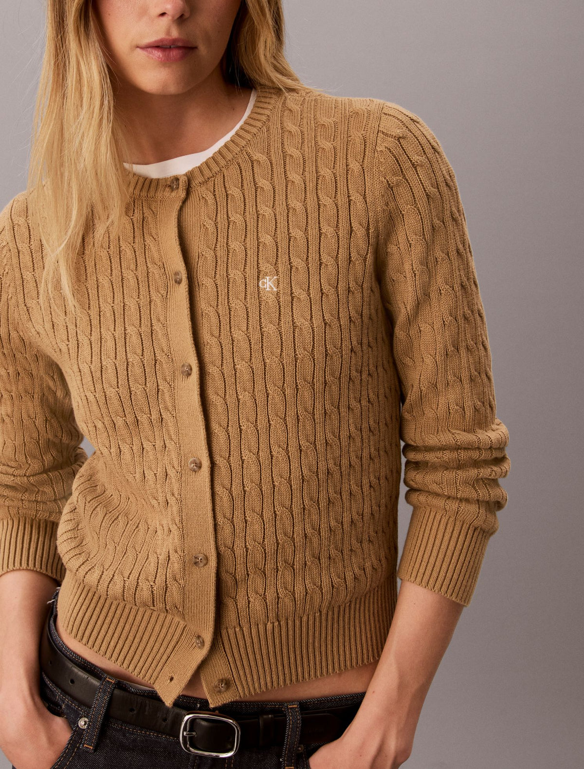 Cable Knit Cardigan Sweater - Calvin Klein Women