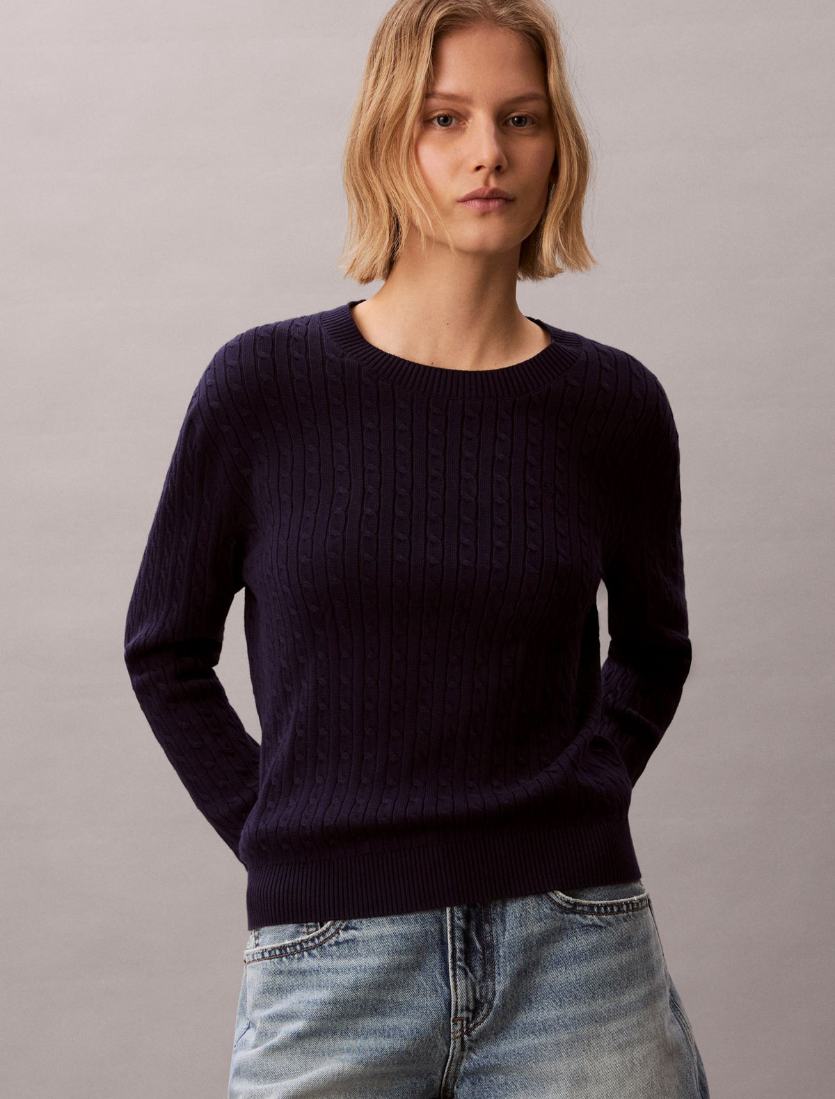 Cotton Cable Knit Sweater - Calvin Klein Women