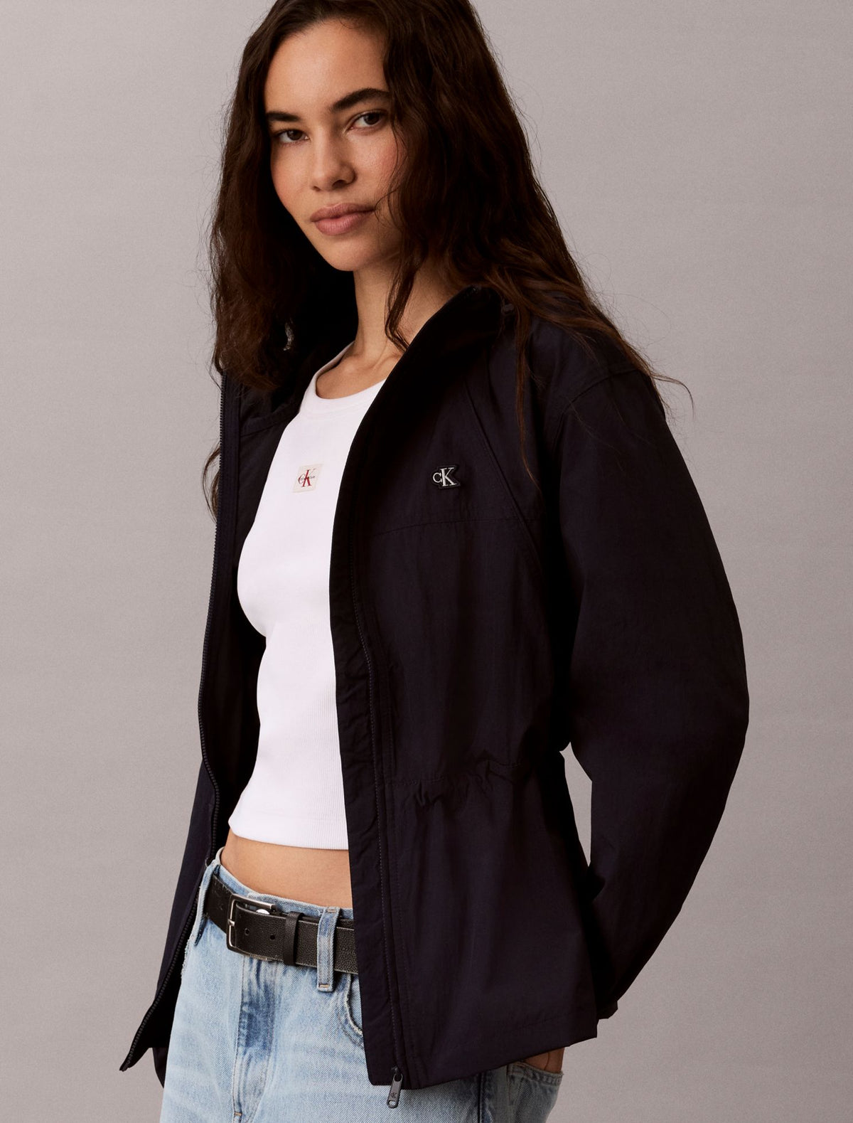 Lightweight Cinch Waist Windbreaker Jacket - Calvin Klein Women