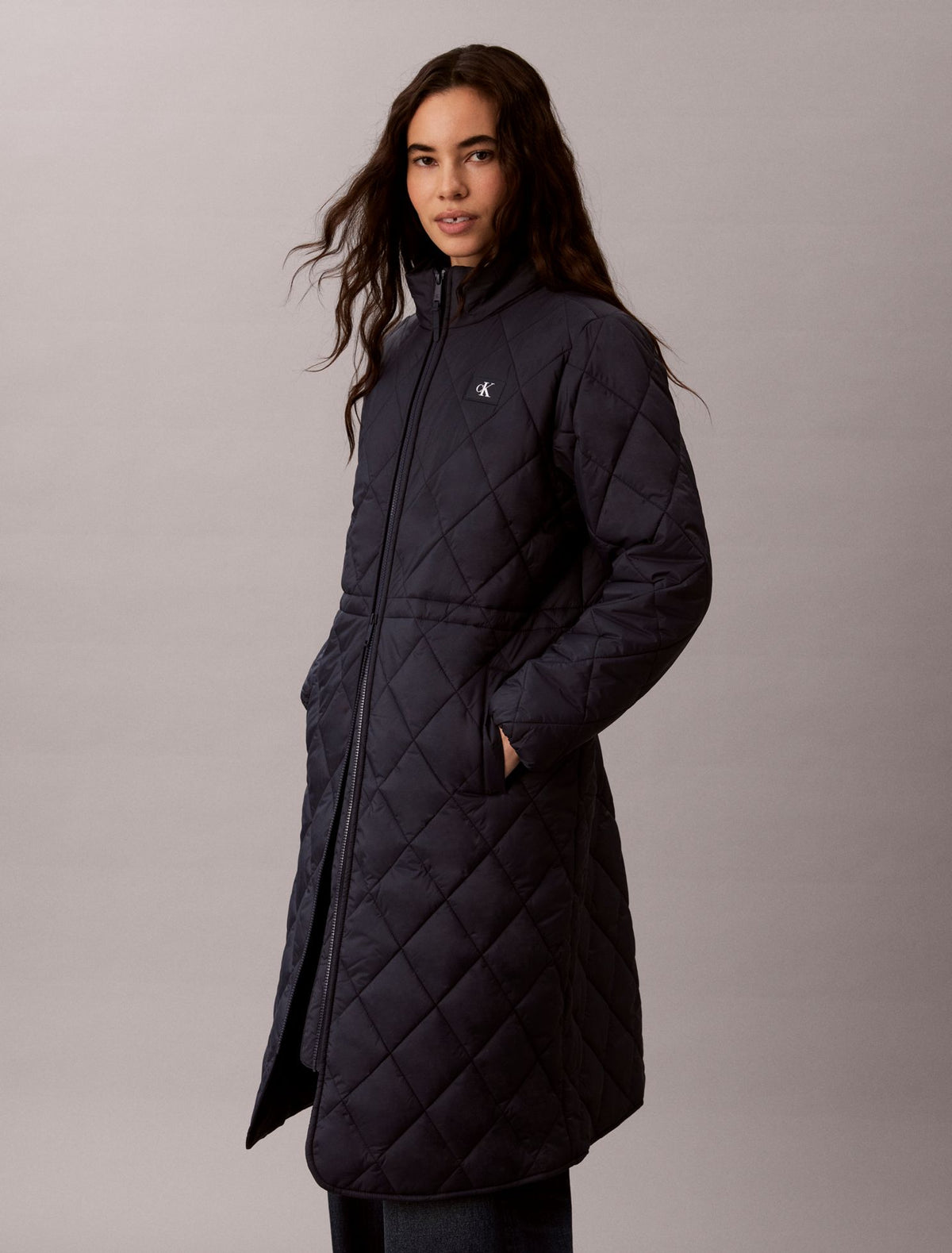 Quilted Hooded Long Liner Coat - Calvin Klein Women