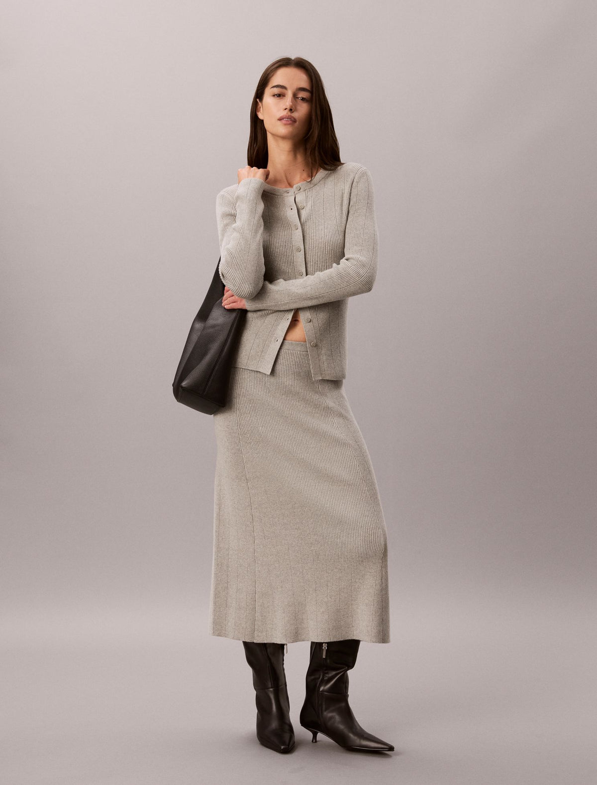 Smooth Cotton Rib Midi Skirt - Calvin Klein Women