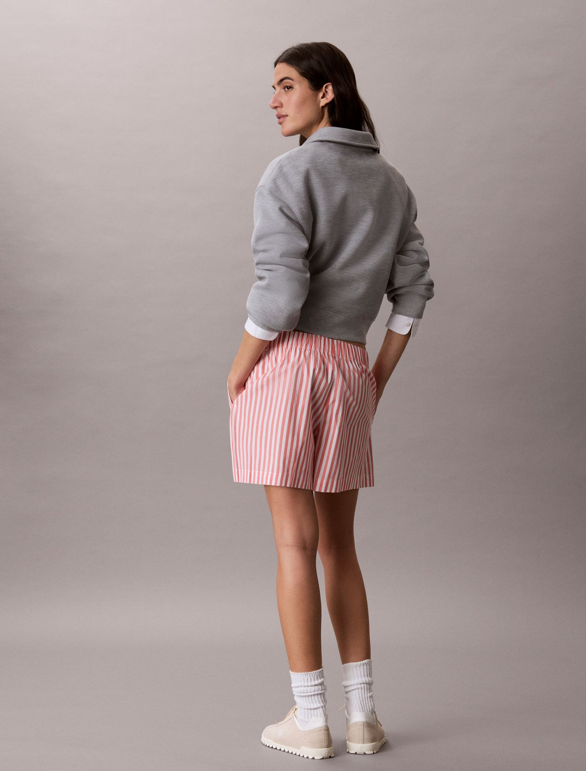 Cotton Poplin Stripe Shorts - Calvin Klein Women