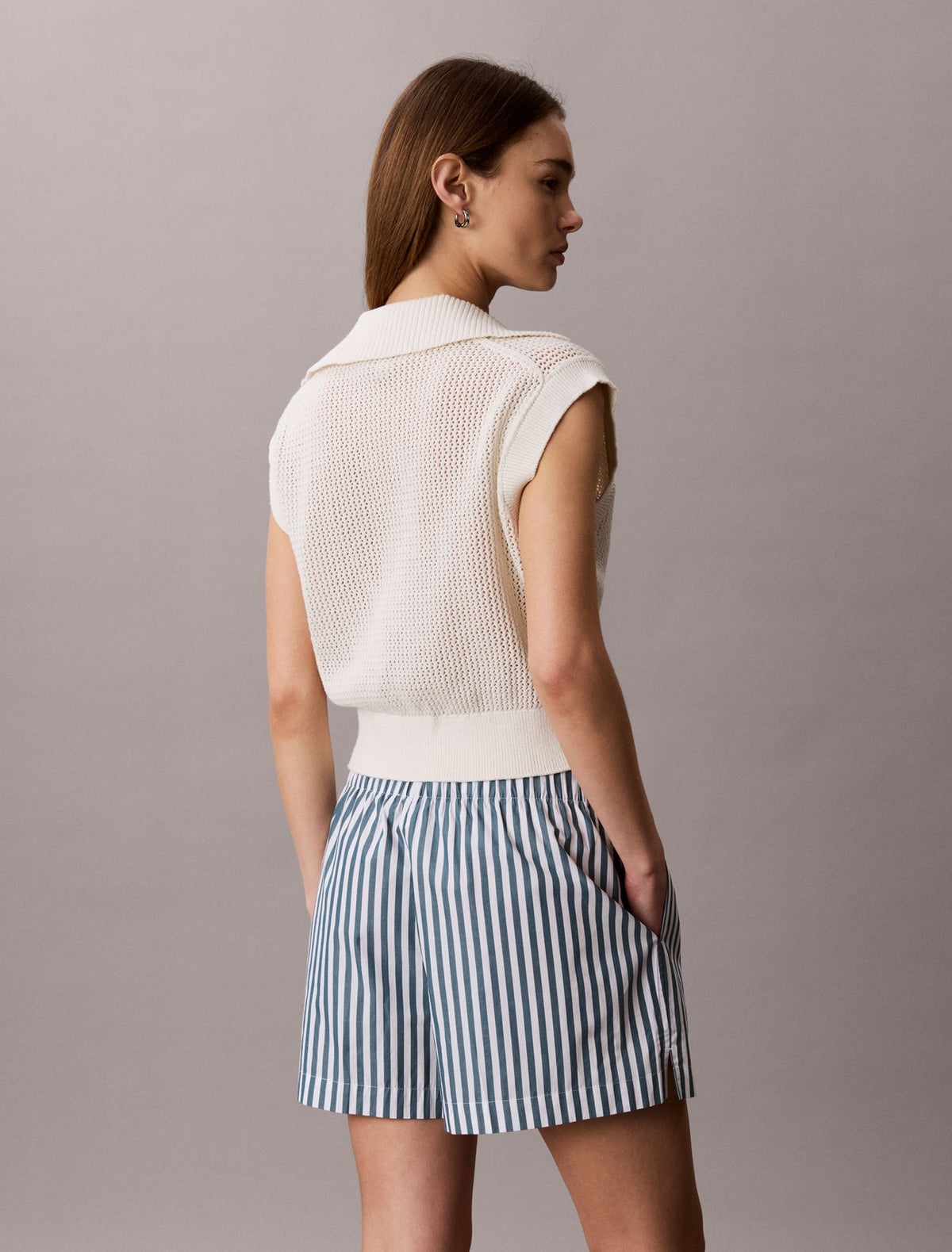 Cotton Poplin Stripe Shorts - Calvin Klein Women