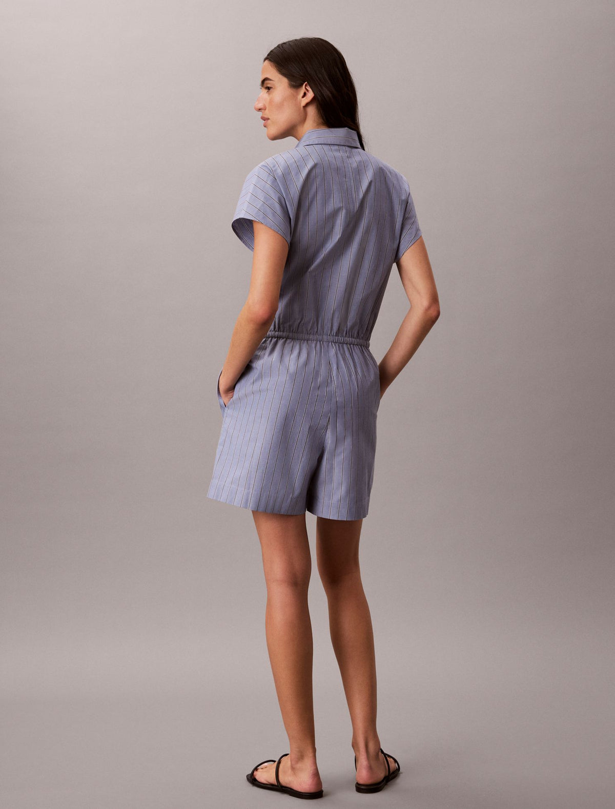 Yarn-Dyed Poplin Cotton Romper - Calvin Klein Women