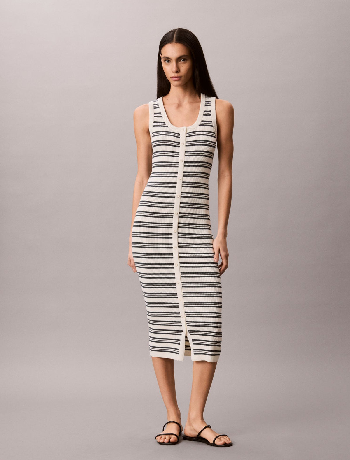 Smooth Cotton Stripe Midi Dress - Calvin Klein Women