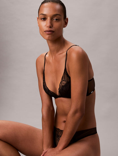 CK Black Floral Lace Lightly Lined Plunge Bra - Calvin Klein Underwear