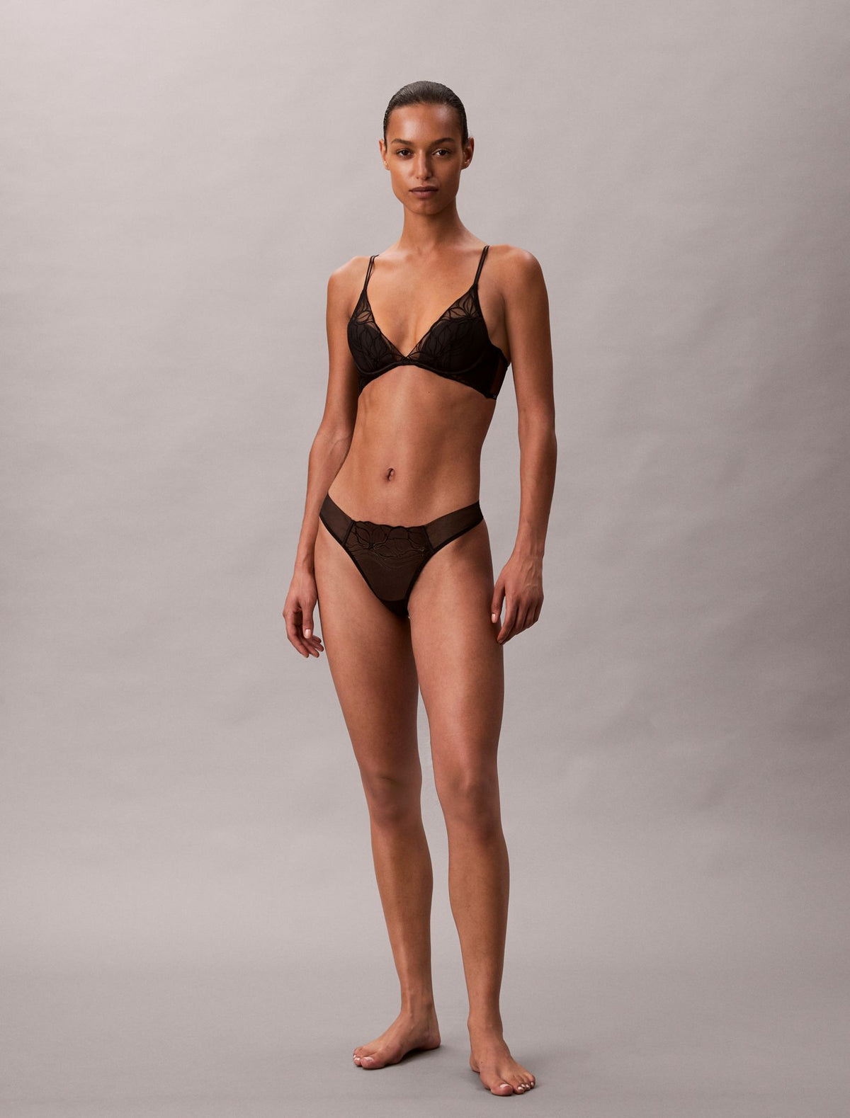 CK Black Floral Lace Lightly Lined Plunge Bra - Calvin Klein Underwear