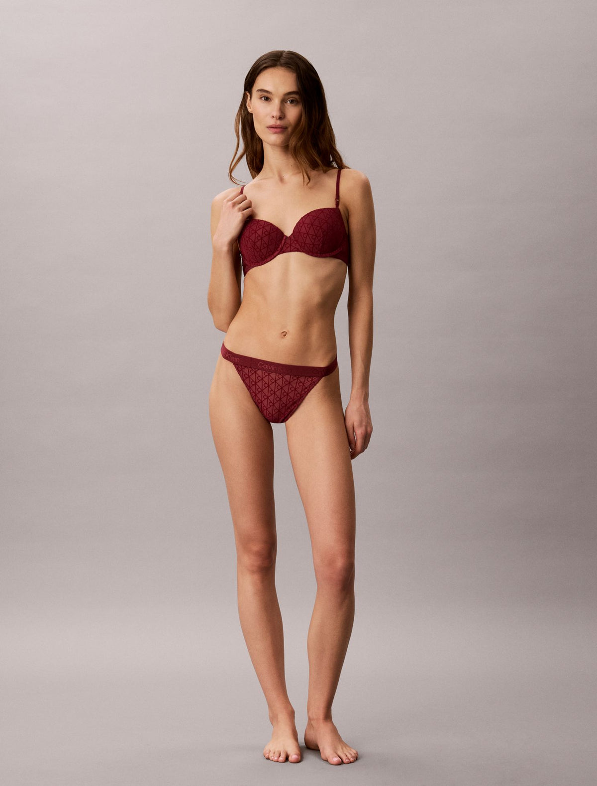 Emblem Flocked Mesh High Leg Thong - Calvin Klein Underwear