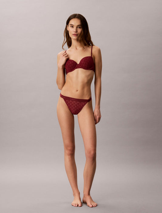 Emblem Flocked Mesh High Leg Thong - Calvin Klein Underwear