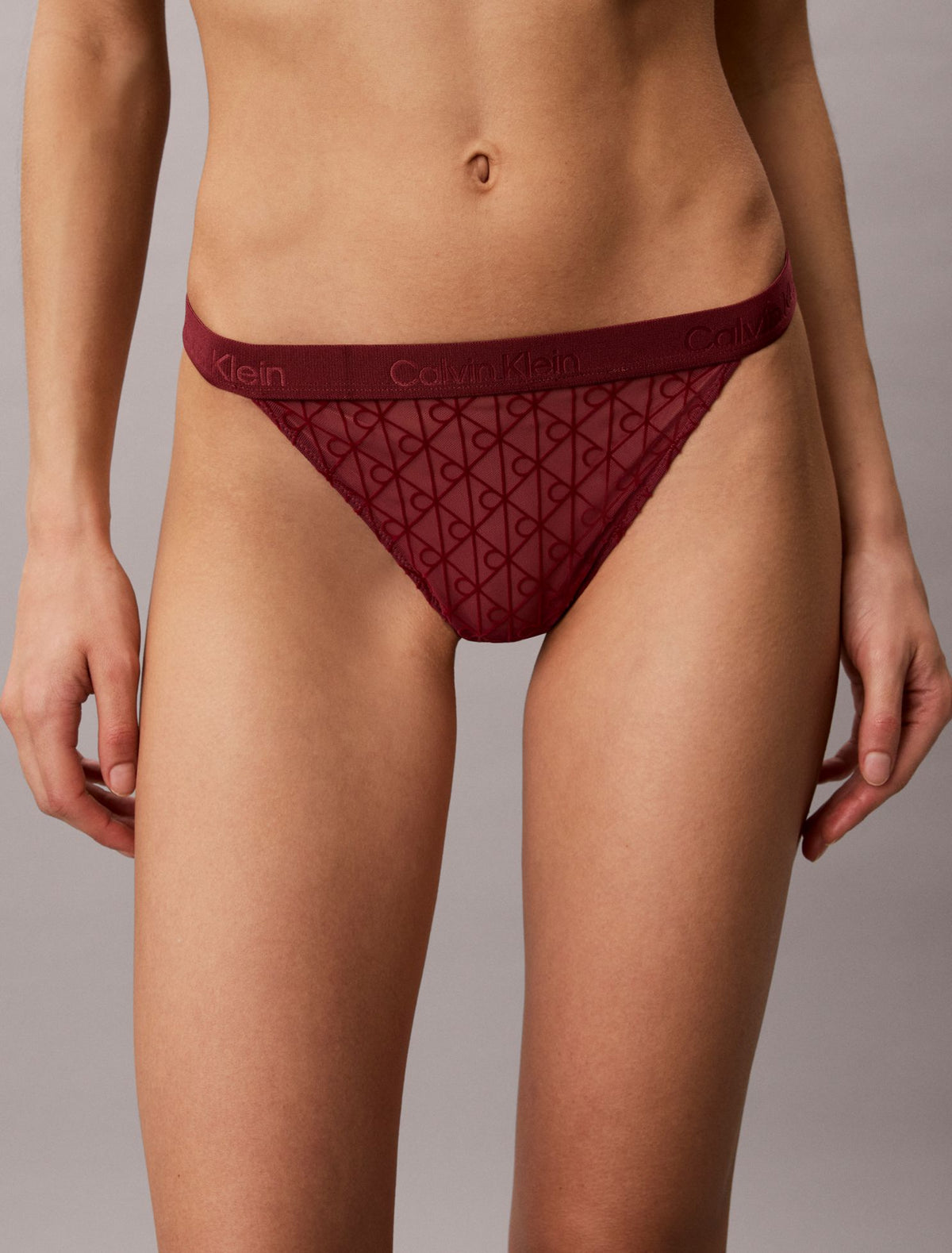 Emblem Flocked Mesh High Leg Thong - Calvin Klein Underwear