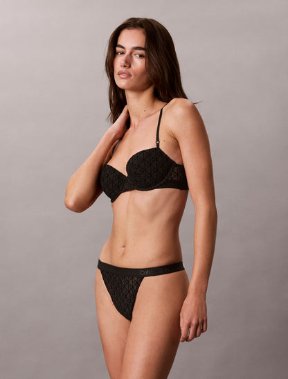 Emblem Flocked Mesh High Leg Thong - Calvin Klein Underwear