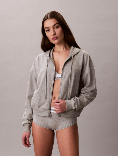 Logo Cotton Jersey Full Zip Hoodie - Calvin Klein Underwear