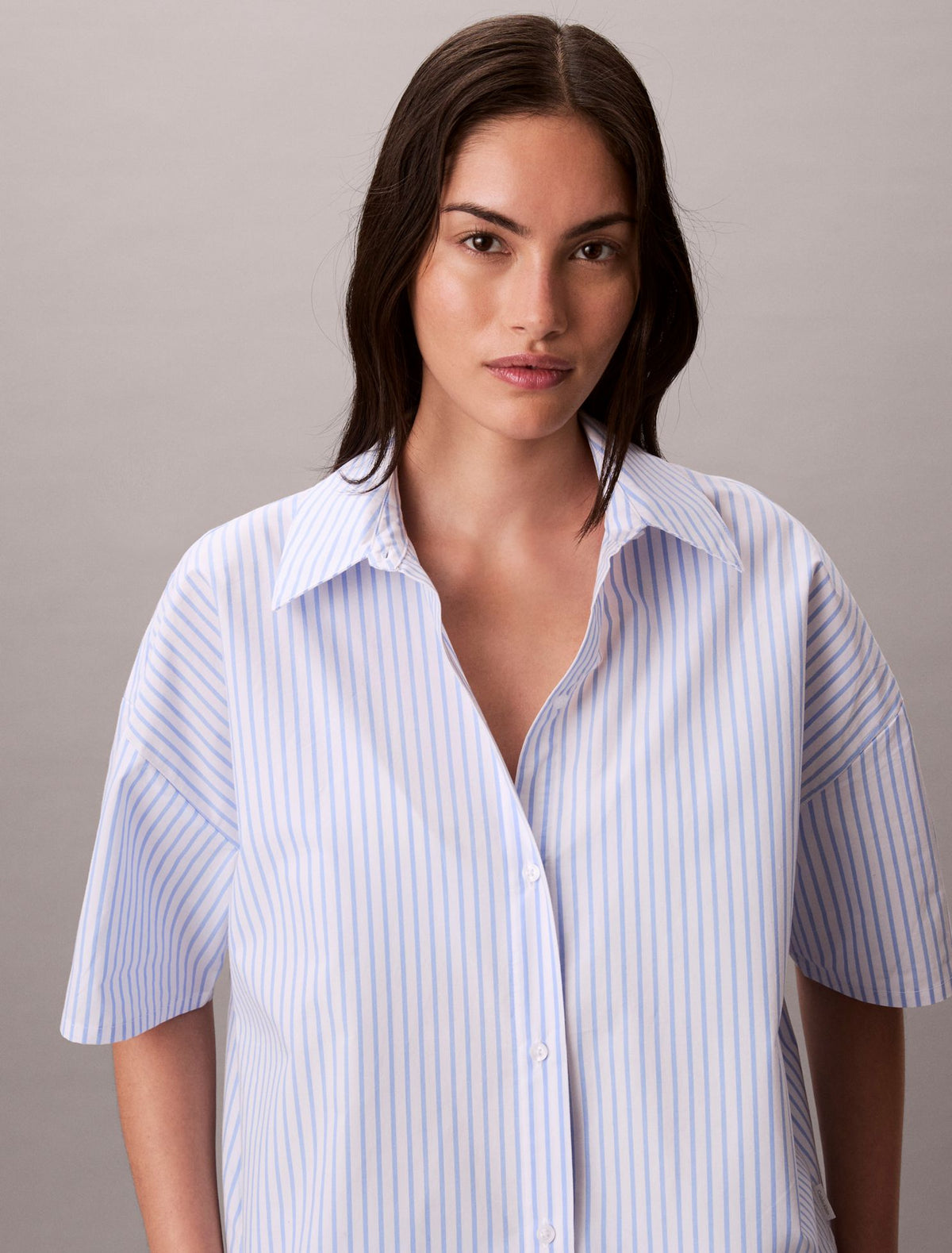 Cotton Poplin Relaxed Short Sleeve Sleep Shirt - Calvin Klein Underwear