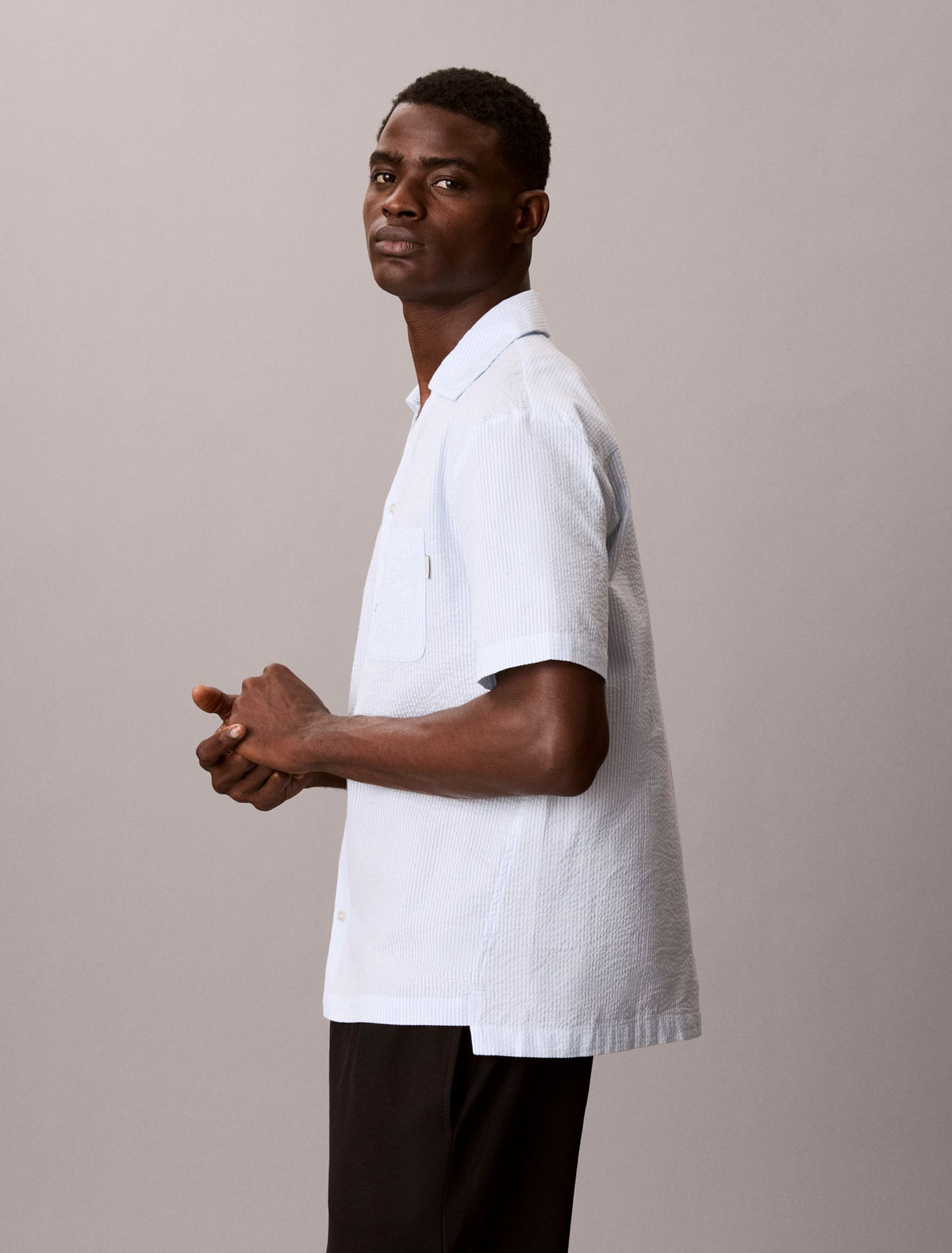 Seersucker Relaxed Sleep Button-Down Shirt - Calvin Klein Underwear