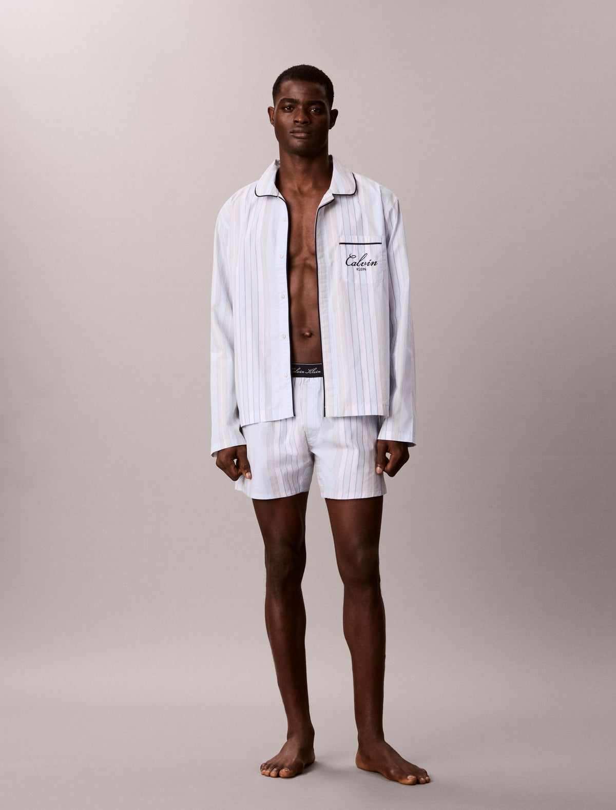 Cotton Poplin Script Button-Down Sleep Shirt - Calvin Klein Underwear