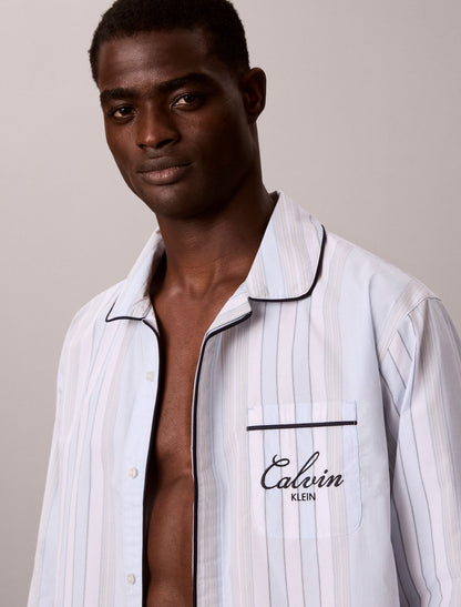 Cotton Poplin Script Button-Down Sleep Shirt - Calvin Klein Underwear