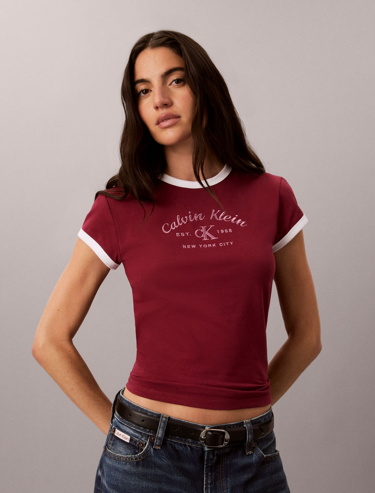Stitch Arch Logo Slim Ringer Tee - Calvin Klein Women