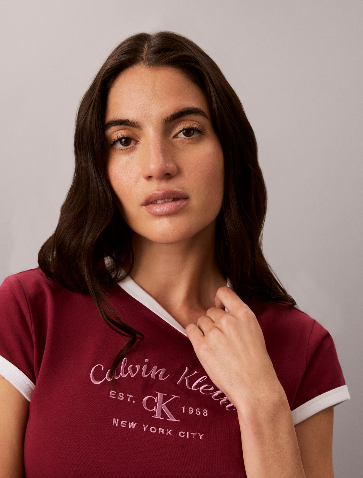 Stitch Arch Logo Slim Ringer Tee - Calvin Klein Women