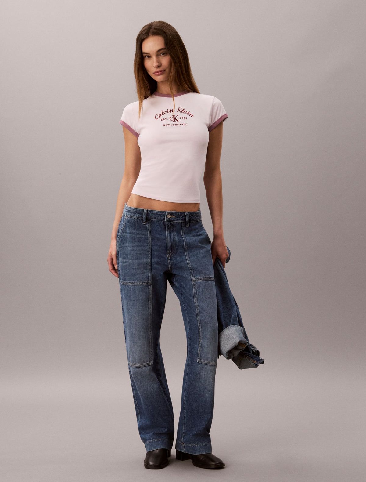 Stitch Arch Logo Slim Ringer Tee - Calvin Klein Women