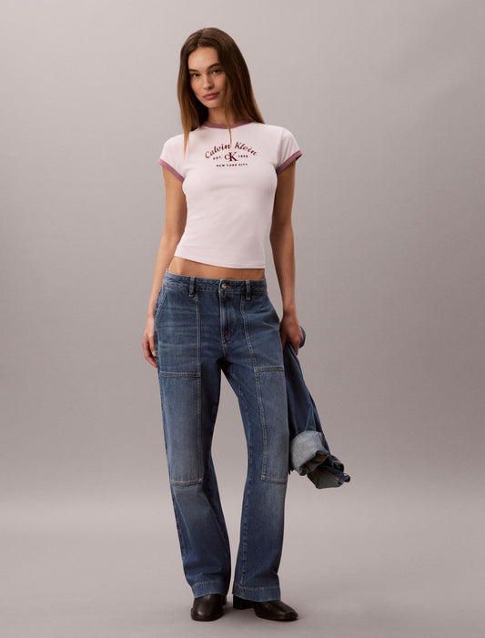 Stitch Arch Logo Slim Ringer Tee - Calvin Klein Women