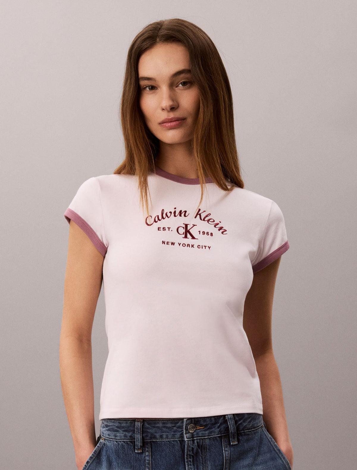 Stitch Arch Logo Slim Ringer Tee - Calvin Klein Women