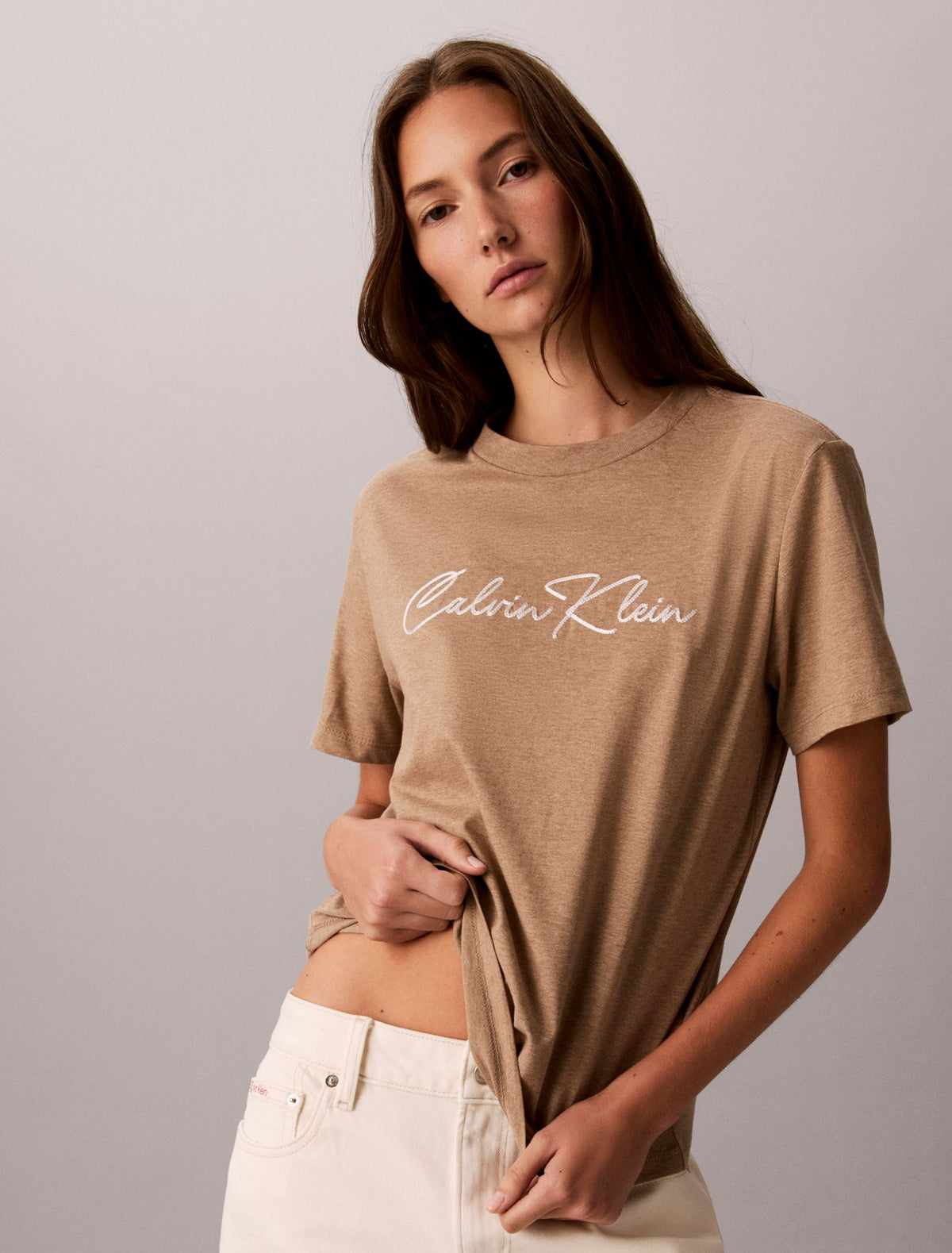 Embroidered Script Logo Tee - Calvin Klein Women