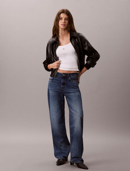 Woven Monologo Rib Long Sleeve Tee - Calvin Klein Women