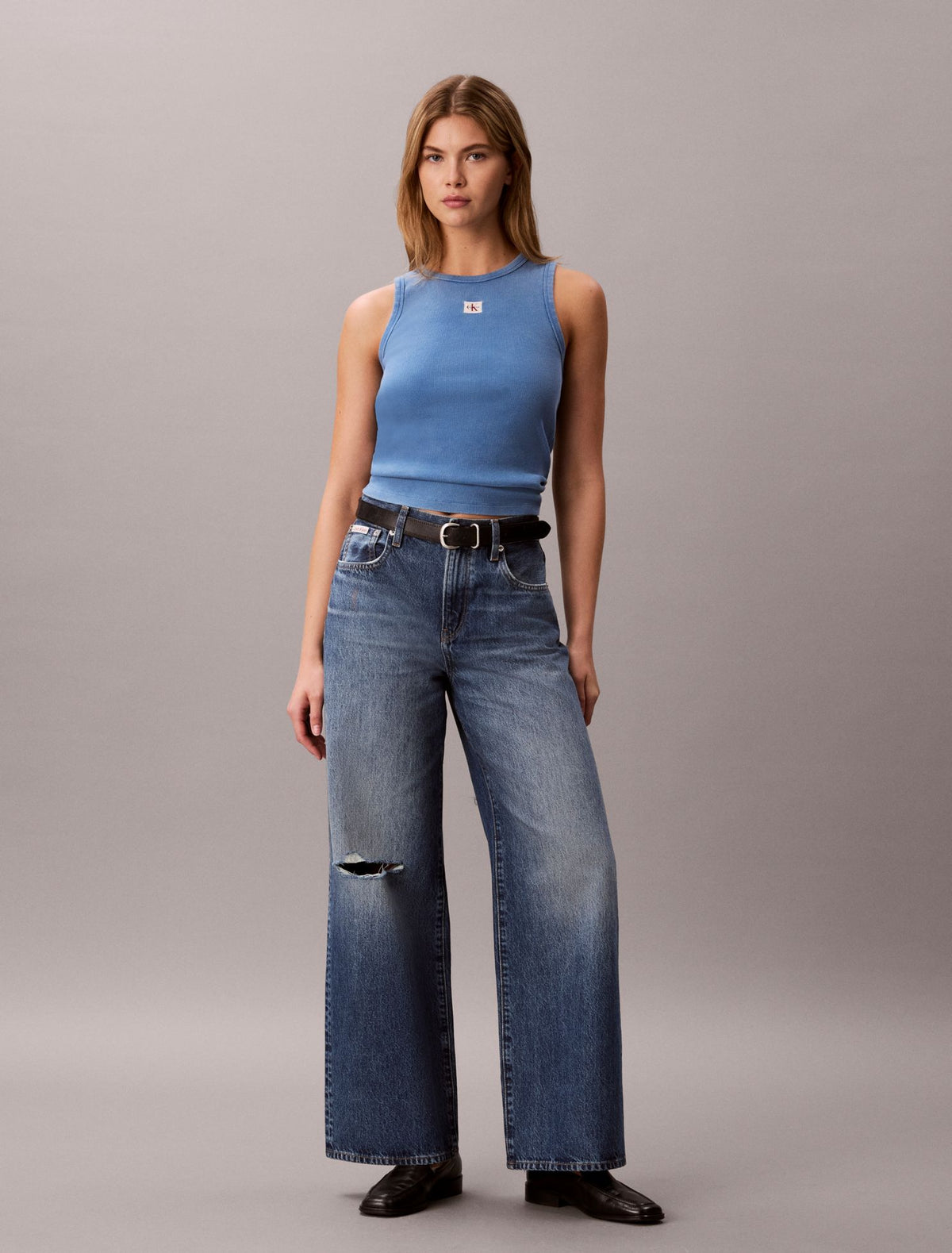 Woven Monologo Rib Tank Top - Calvin Klein Women