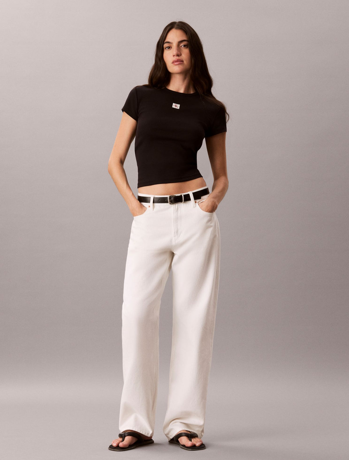 Woven Monologo Rib Tee - Calvin Klein Women