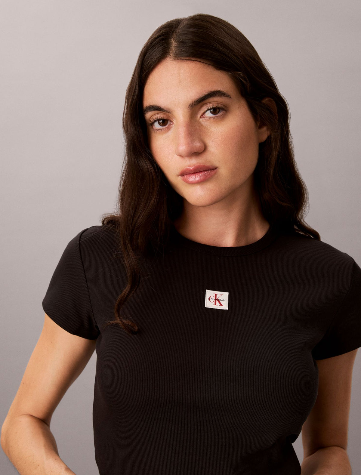 Woven Monologo Rib Tee - Calvin Klein Women