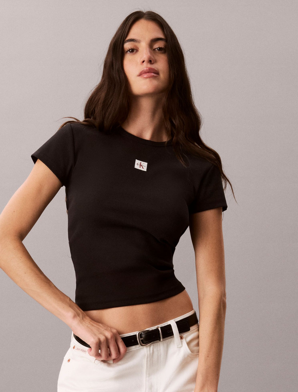 Woven Monologo Rib Tee - Calvin Klein Women