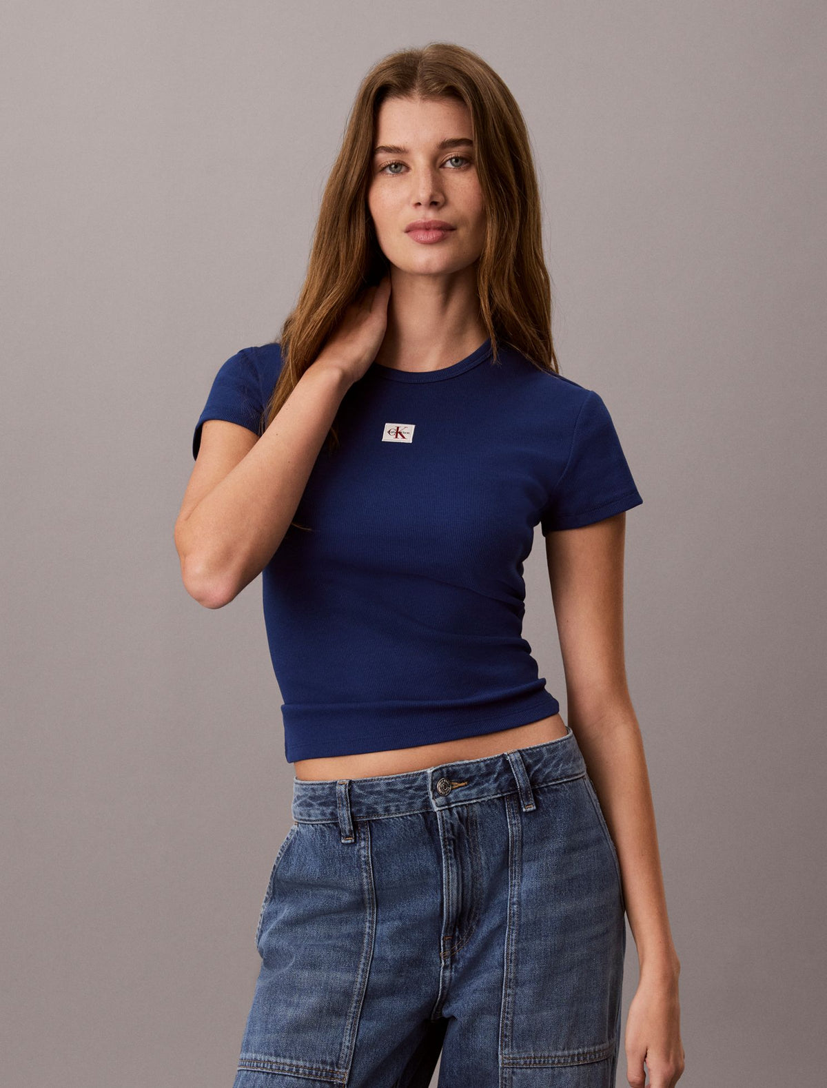 Woven Monologo Rib Tee - Calvin Klein Women
