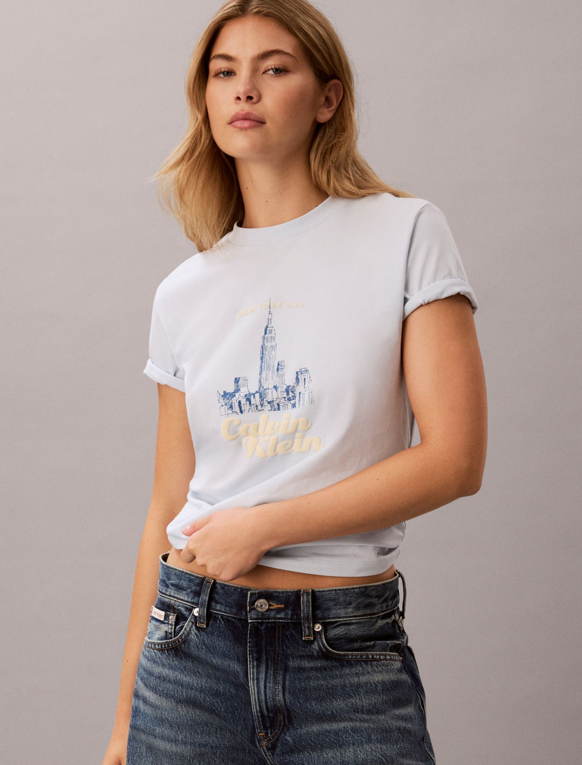 Slim Cityscape Embossed Logo Tee - Calvin Klein Women