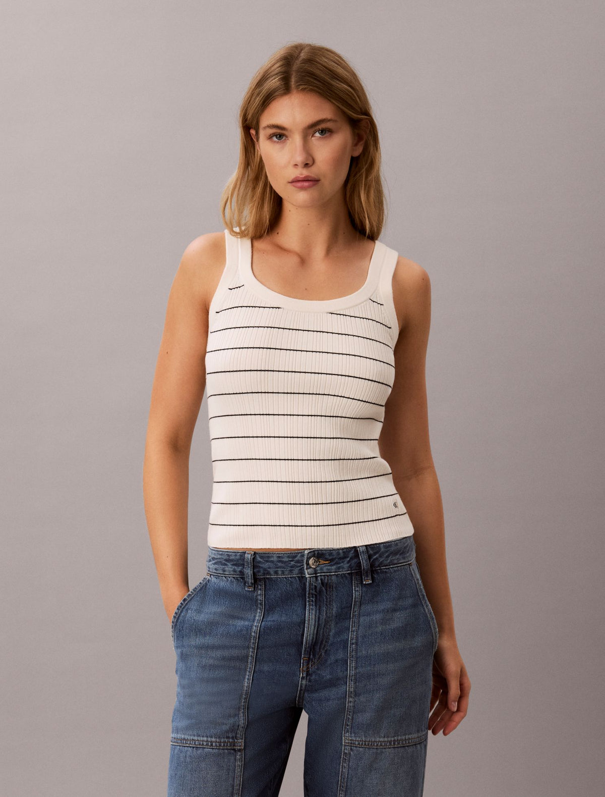 Tech Knit Striped Tank Top - Calvin Klein Women