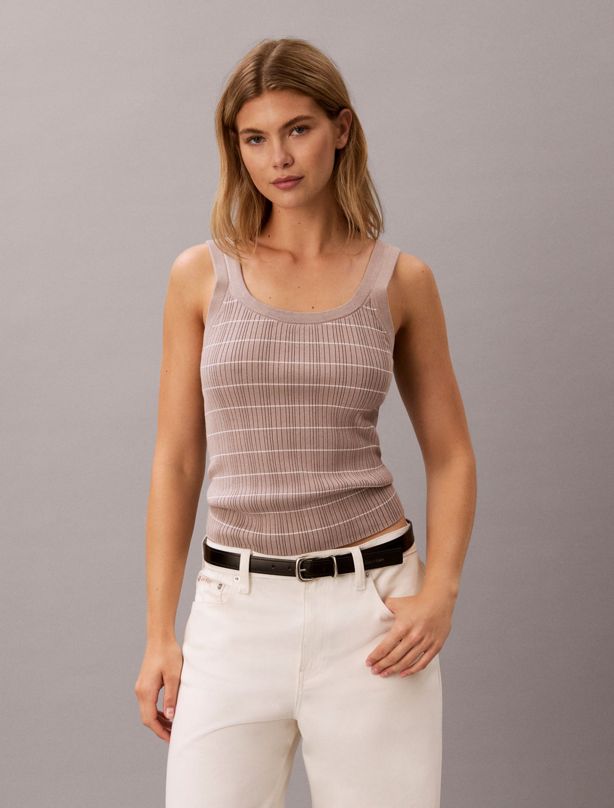 Tech Knit Striped Tank Top - Calvin Klein Women