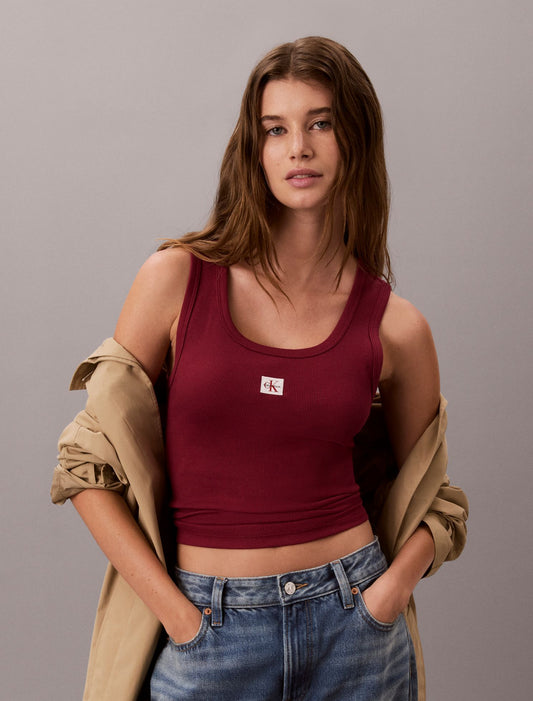 Woven Monologo Rib Tank Top - Calvin Klein Women