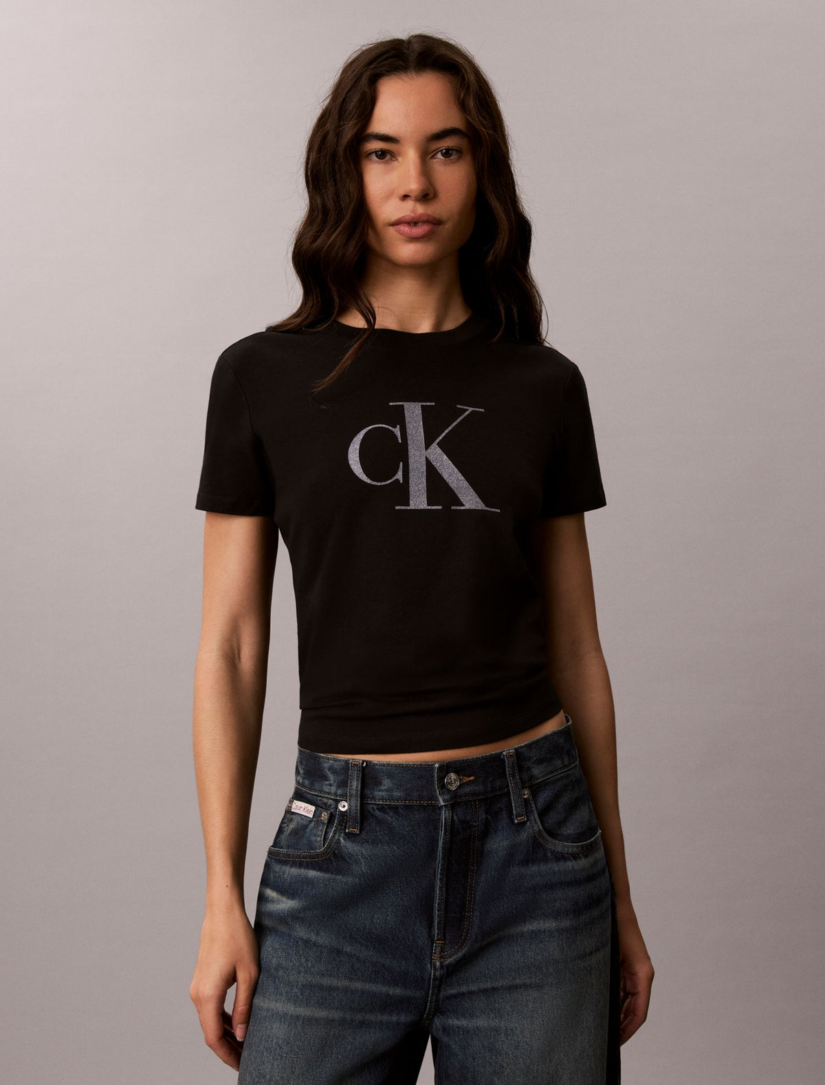 Slim Glitter Monogram Logo Tee - Calvin Klein Women