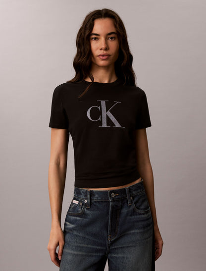 Slim Glitter Monogram Logo Tee - Calvin Klein Women