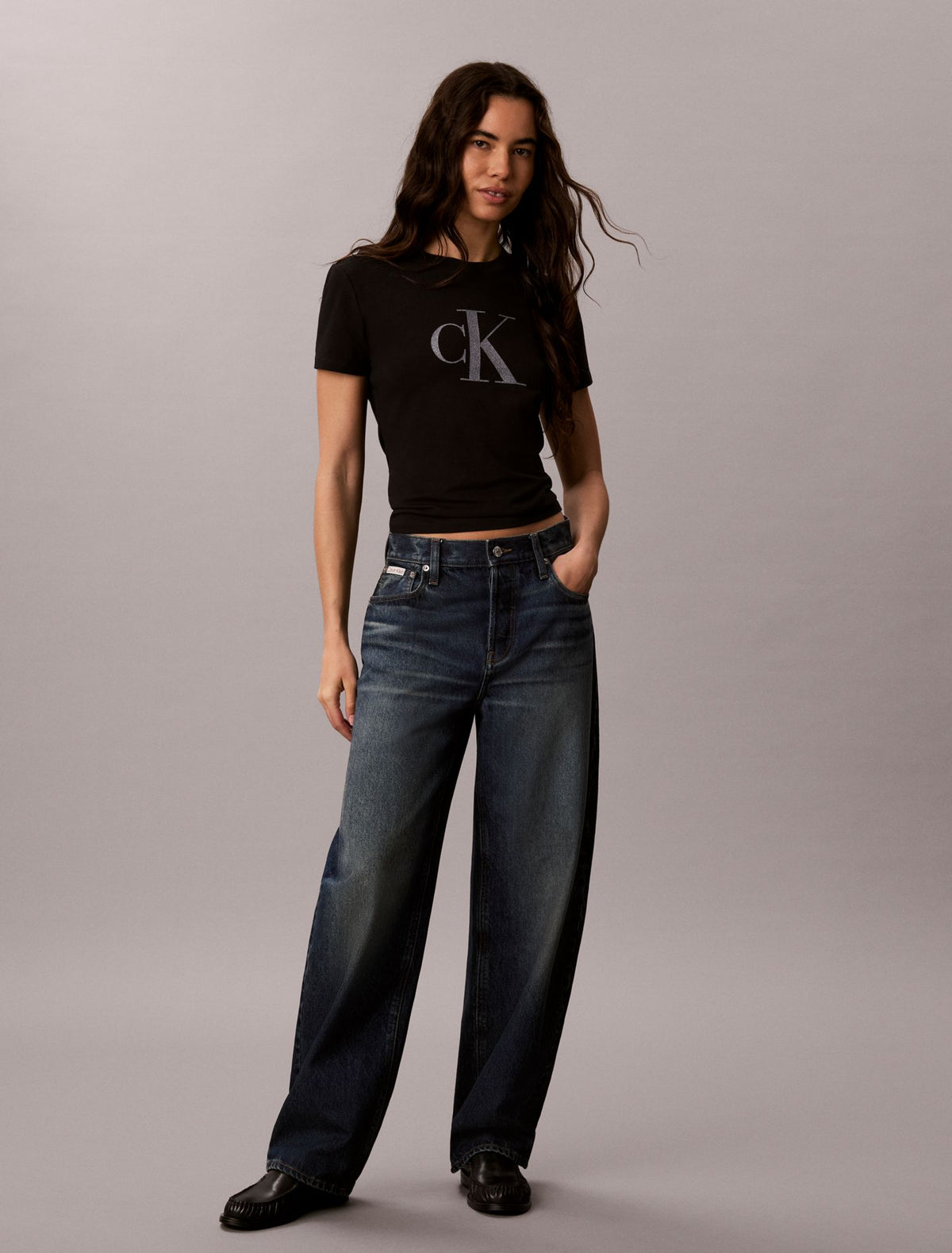Slim Glitter Monogram Logo Tee - Calvin Klein Women