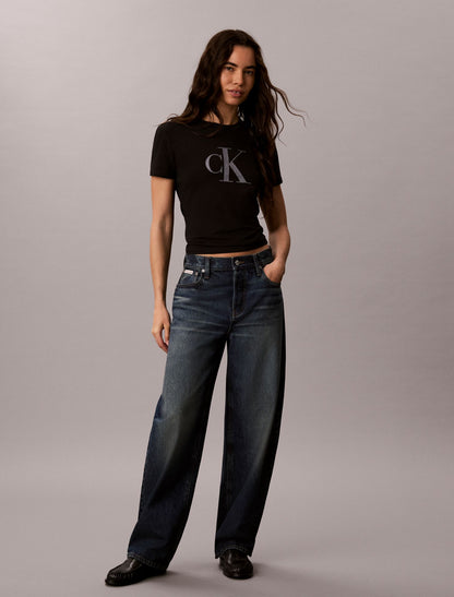 Slim Glitter Monogram Logo Tee - Calvin Klein Women