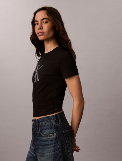 Slim Glitter Monogram Logo Tee - Calvin Klein Women