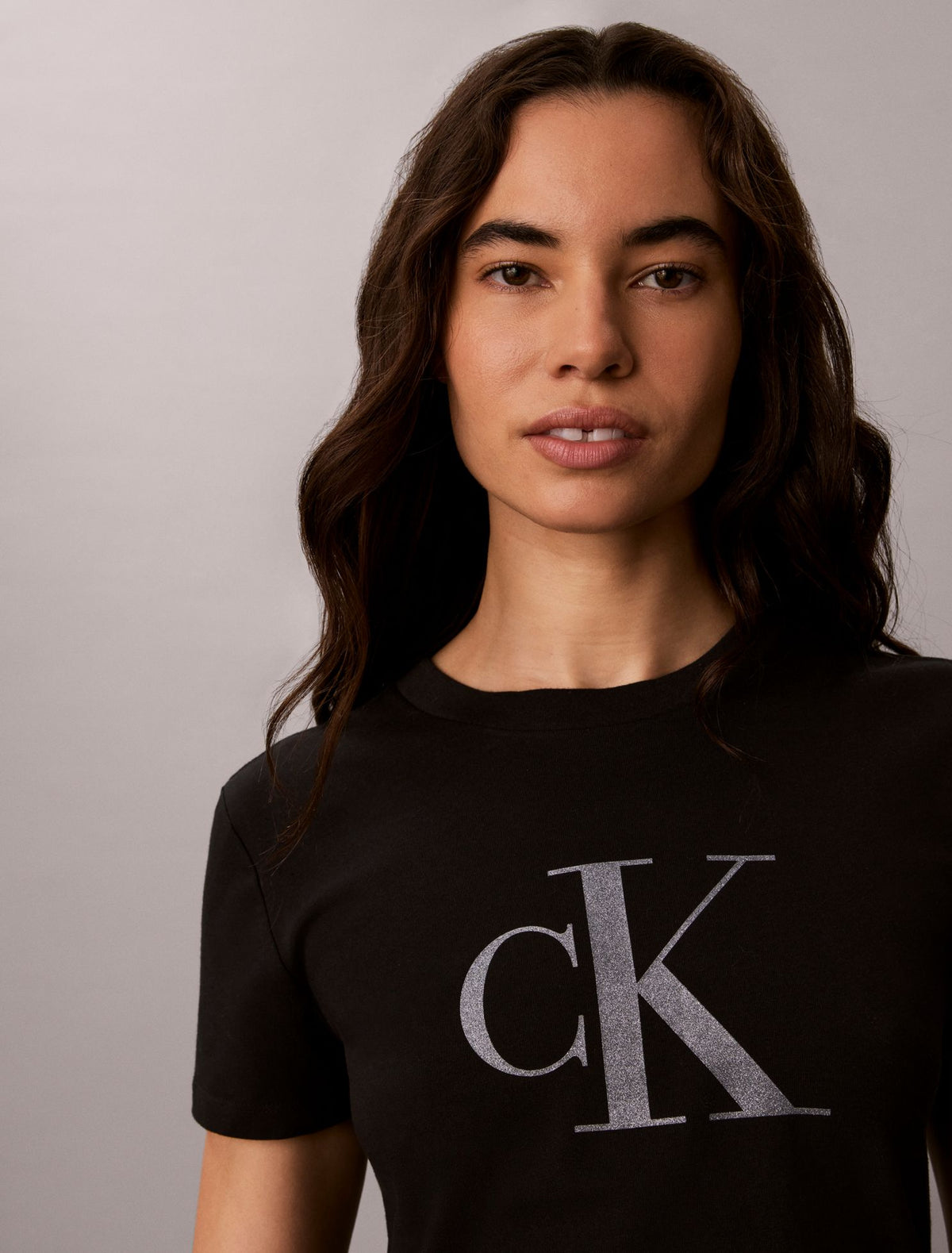Slim Glitter Monogram Logo Tee - Calvin Klein Women