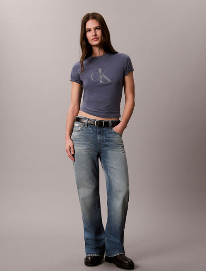 Slim Glitter Monogram Logo Tee - Calvin Klein Women